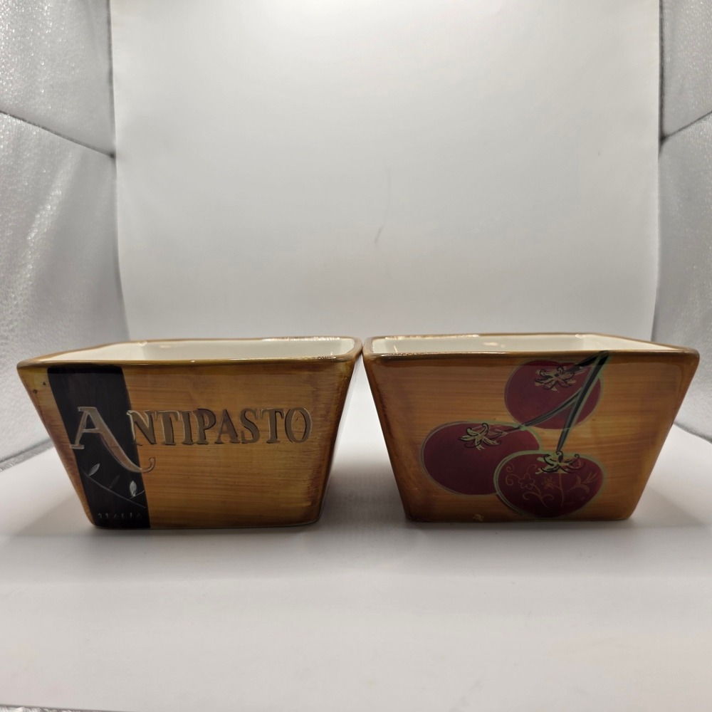 Pier 1 Cucina Antipasto Hand Painted Earthenware Square Bowls Set of 2